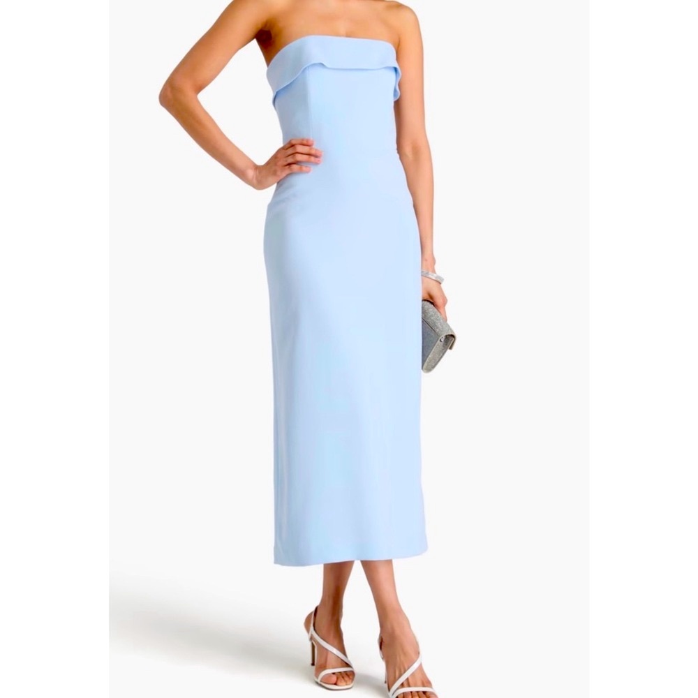 Veronica Beard Absol Strapless Crepe Midi Dress – Sky Blue.